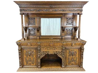 Fine 19th C. French Flashman & Co. Carved Tiger Oak Buffet