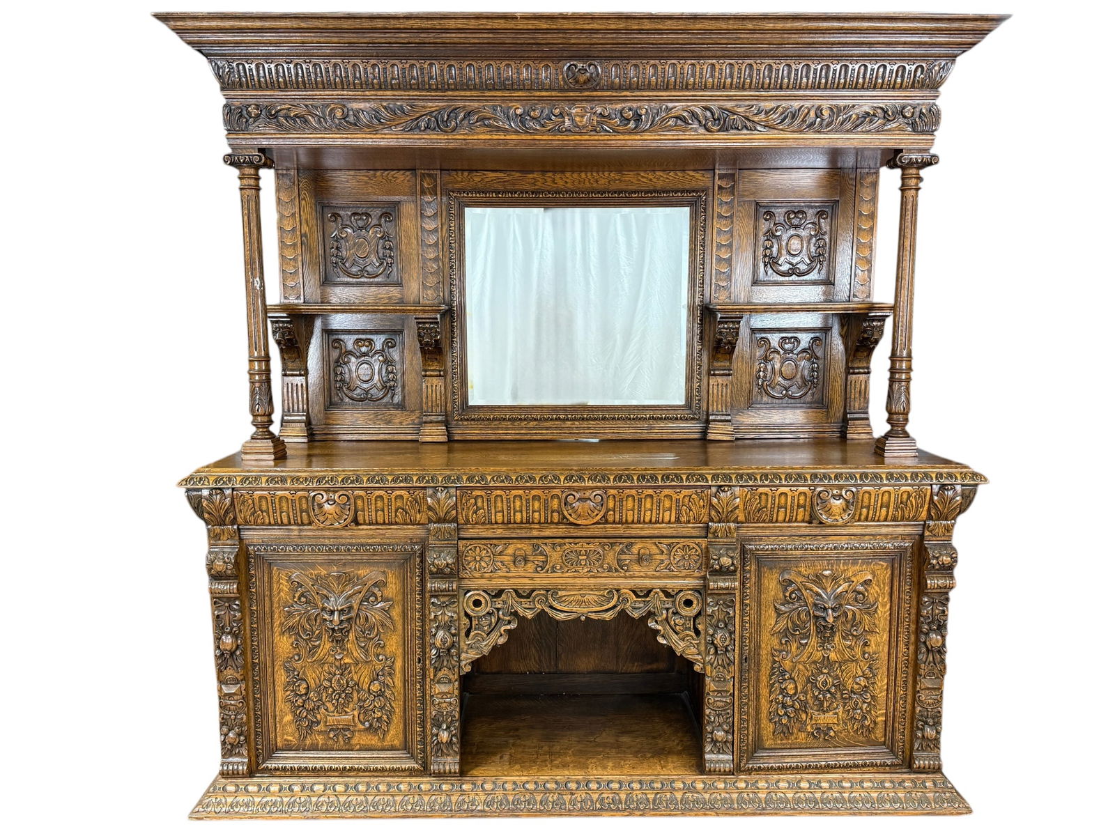 Fine 19th C. French Flashman & Co. Carved Tiger Oak Buffet (1 of 13)