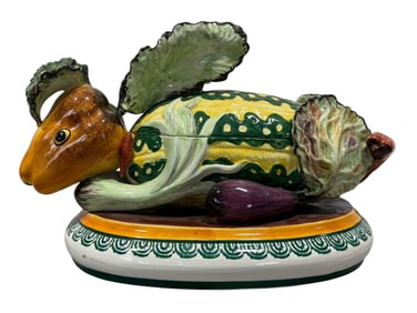 Vintage Italian Majolica Vegetable Rabbit Tureen