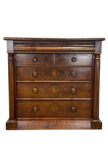 Ca. 1860s Scottish Victorian Flame Mahogany Chest of Drawers