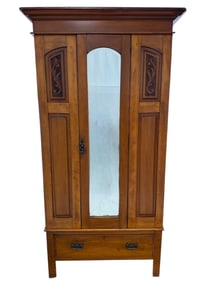 Antique Victorian Carved Satinwood Armoire w/ Mirrored Door