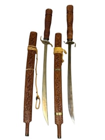 Pair of Ca. 1960s Southeast Asian Swords w/ Carved Wood Handles