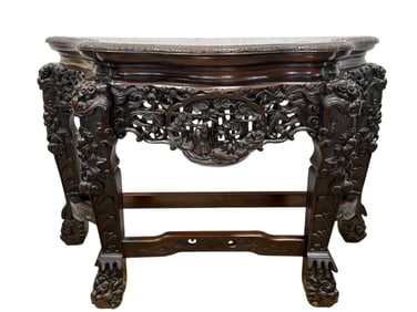 19th C. Chinese Export Carved Hardwood Console Table