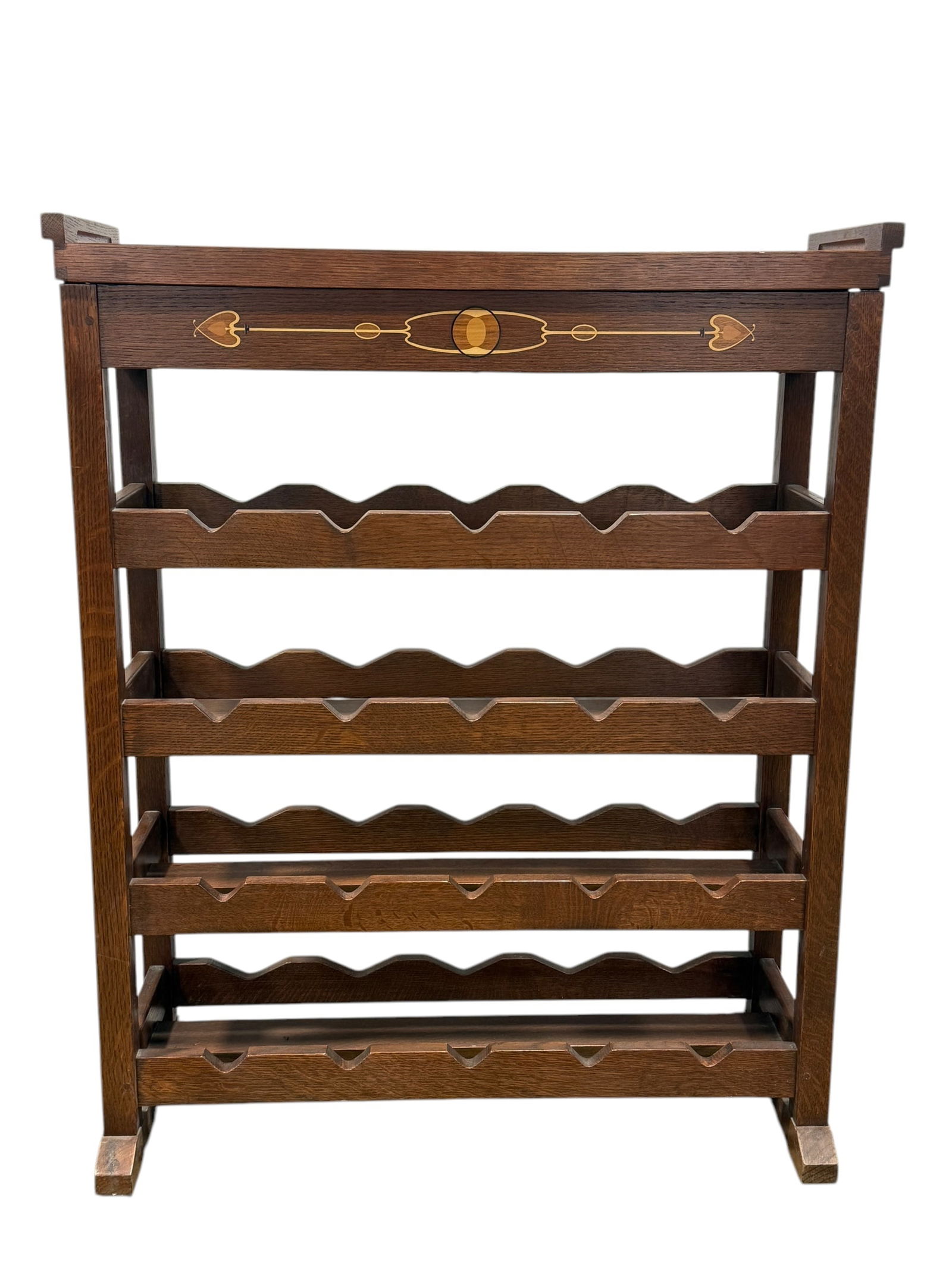 Harvey Ellis Collectors Edition Mission Oak Wine Rack by Stickley: Harvey Ellis Collectors Edition Mission Oak Wine Rack by Stickley. Harvey Ellis inlay and has tray top. Measures 38.25" H x 31" W x 13.25" D.
