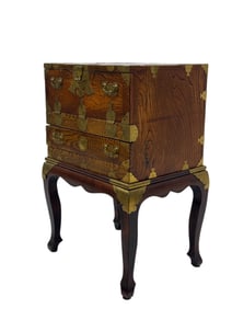 Japanese Elm Veneer Chest on Stand w/ Brass Fixtures