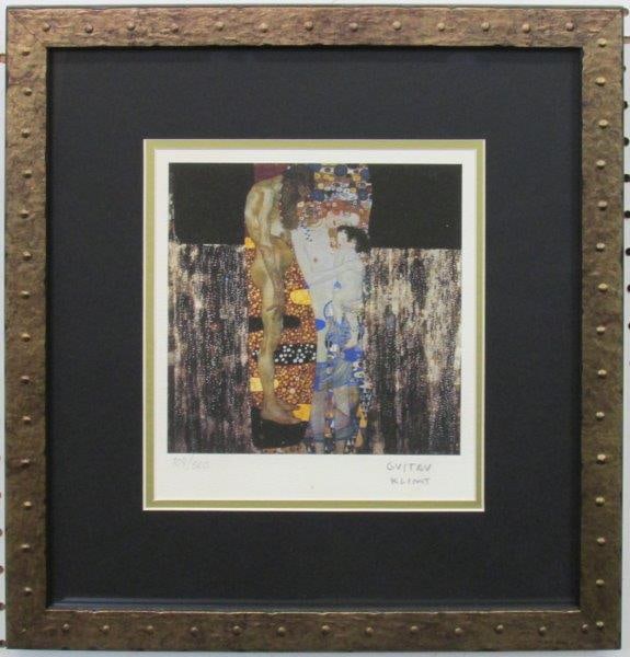 3 Ages of A Woman Print by Gustav Klimt: 3 Ages of A Woman Print by Gustav Klimt. Numbered 154/500. Has COA attached on the back. Print measures 11.75" x 10.75". Frame measures 19.5" x 18.5".