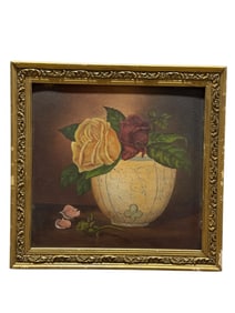 Antique Oil on Board "Roses" Painting