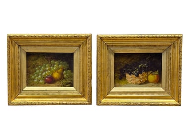 Fine Pair of Signed A. Major 19th C. Oil on Board Fruit Paintings