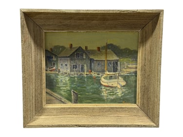 Signed Furlong Oil on Board Harbor Scene Painting