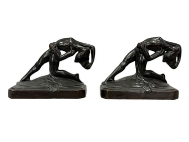 Pair of Bronze 1920s Art Deco Nude Female Bookends