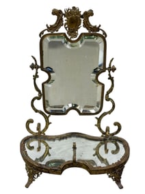 Antique Brass Regency Style Double Vanity Mirror