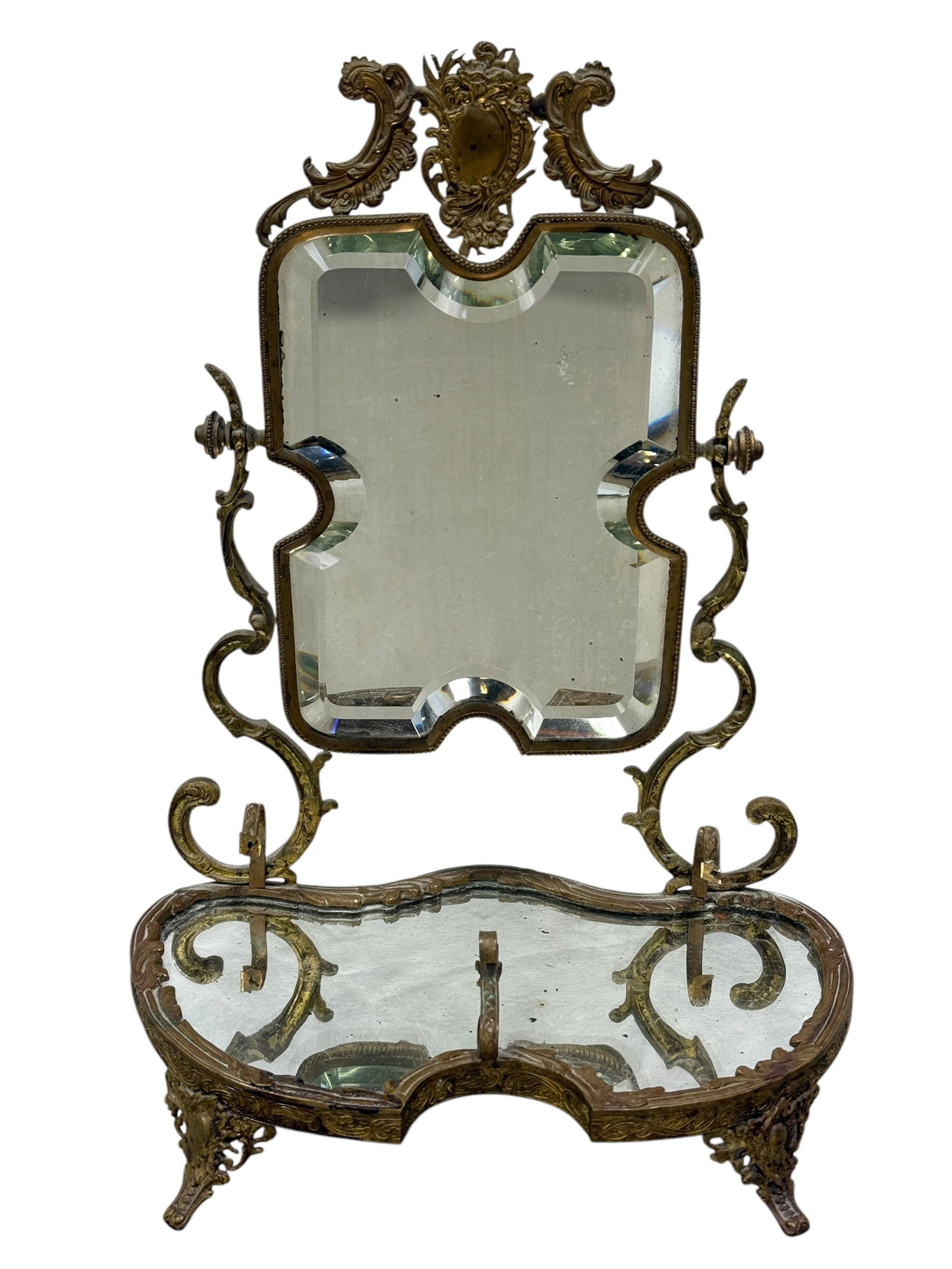 Antique Brass Regency Style Double Vanity Mirror (1 of 10)