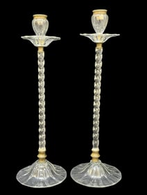 Pair of 19th C. Venetian Crystal Candlesticks