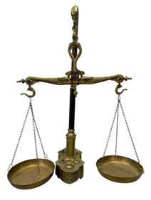 19th C. Brass J.A.L Maco Bragga Serpentine Dolphine Balance Scale