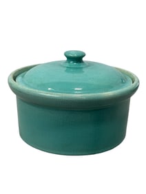 Signed Weller 1940s Turquoise Casserole Dish