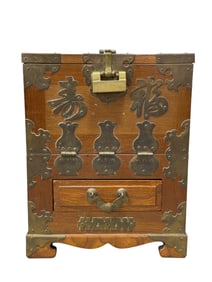 Mini Chinese Brass Mounted Elmwood Tonsu Chest