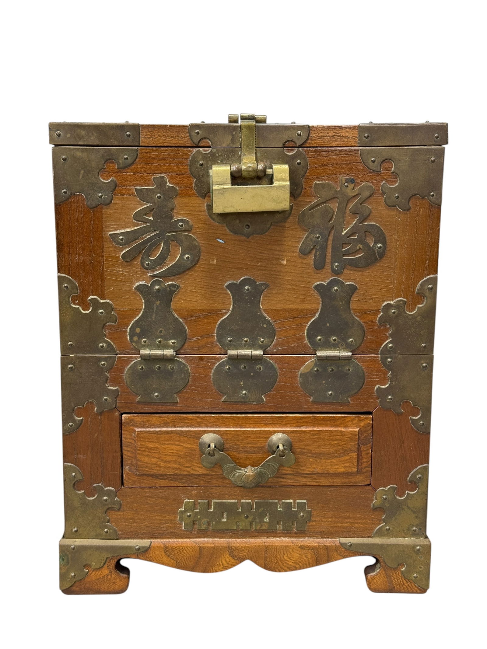 Mini Chinese Brass Mounted Elmwood Tonsu Chest (1 of 7)