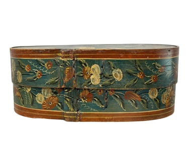 19th C. Painted European Pine Bentwood Brides Box