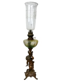 19th C. Cherub Figural Oil Lamp