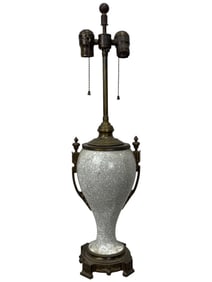 Crazed Asian Pottery Vase Lamp w/ Brass