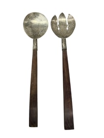 MCM Wood & Sterling Silver Salad Serving Set