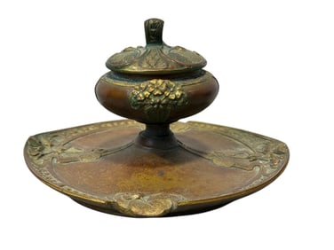 19th C. Gilt & Painted French Bronze Art Nouveau Inkwell