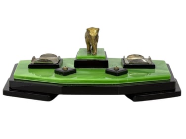 Monumental Bronze & Stone Elephant Inkwell Desk Set