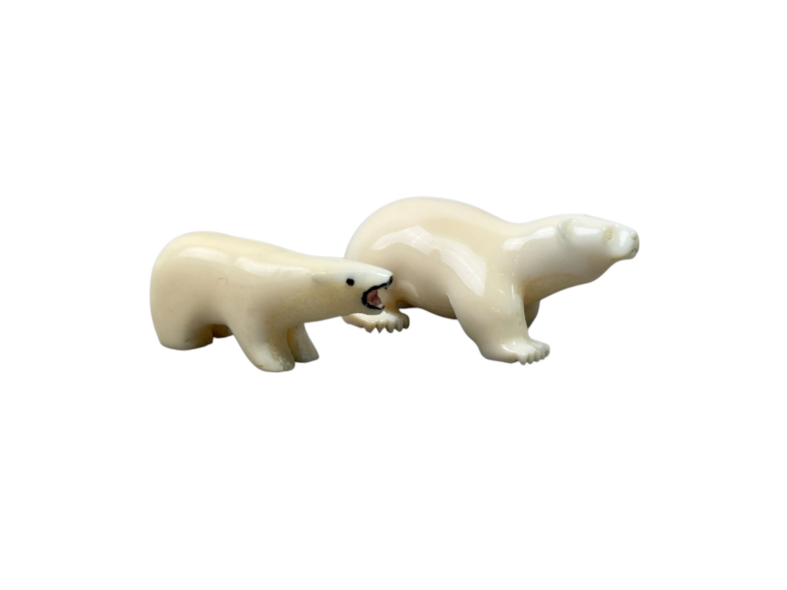 2 Walrus Tusk Carved Polar Bears: 2 Walrus Tusk Carved Polar Bears.
