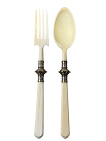 19th C. Russian Bone & Silver Salad Serving Set