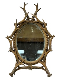 19th C. Iron Faux Antler Wall Hanging Mirror