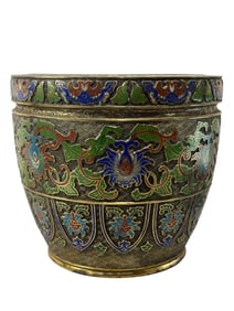 Large Antique Japanese Floral Motifs Bronze Champleve Planter