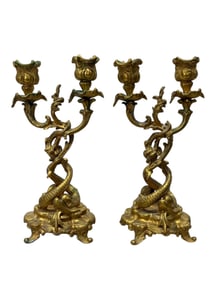 Pair of Early 19th C. Italian Bronze Candelabras