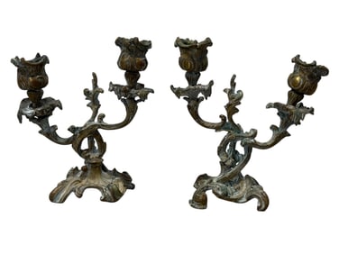Pair of Late 19th C. Bronze Ornate Rococo Candelabras