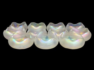 Group of 11 Steuben Iridescent Verre de Soie Glass Bowls