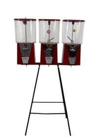 Triple "Oak 450" Coin Gumball Machines on Stand
