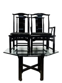 Black Lacquer Glass Top Table & 4 Chairs