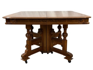 Antique Eastlake Walnut Dining Table & 4 Leaves