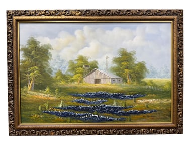 Signed L. Henson Oil on Canvas Farm Scene Painting