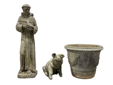 Group of 3 Outdoor Concrete Garden Pieces