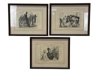 Set of 3 Antique French "Actualites" Lithographs by Honore Daumier