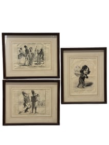 Set of 3 Antique French "Actualites" Lithographs by Honore Daumier