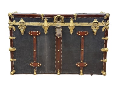 1920s Brass & Metal Steamer Wardrobe Travel Trunk