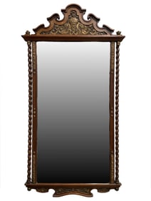 Antique French Oak Carved Mirror w/ Barley Twist Columns