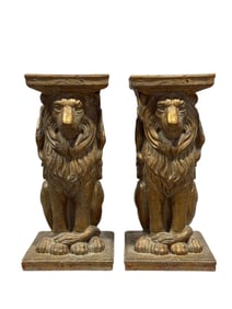 Pair of Composite Lion Pedestals