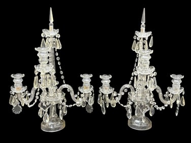 Pair of Georgian Style Crystal 3 Arm Candelabras
