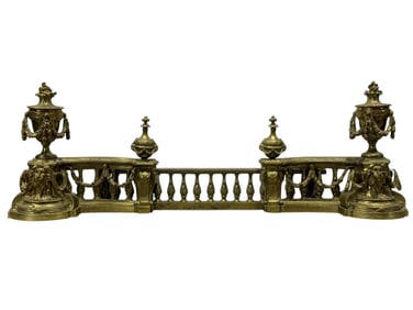 Antique French Bronze Fire Fender w/ Lion Heads