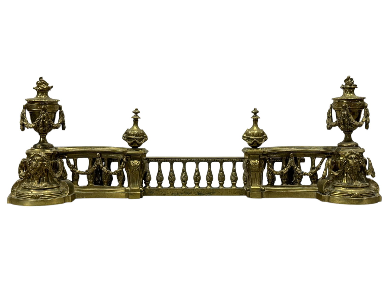 Antique French Bronze Fire Fender w/ Lion Heads (1 of 6)