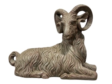 Large Composite Sitting Ram Garden Statue
