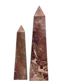 2 Red Jasper Marble Obelisks
