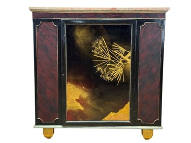 Marble Top Black Lacquer Chinoiserie Cabinet
